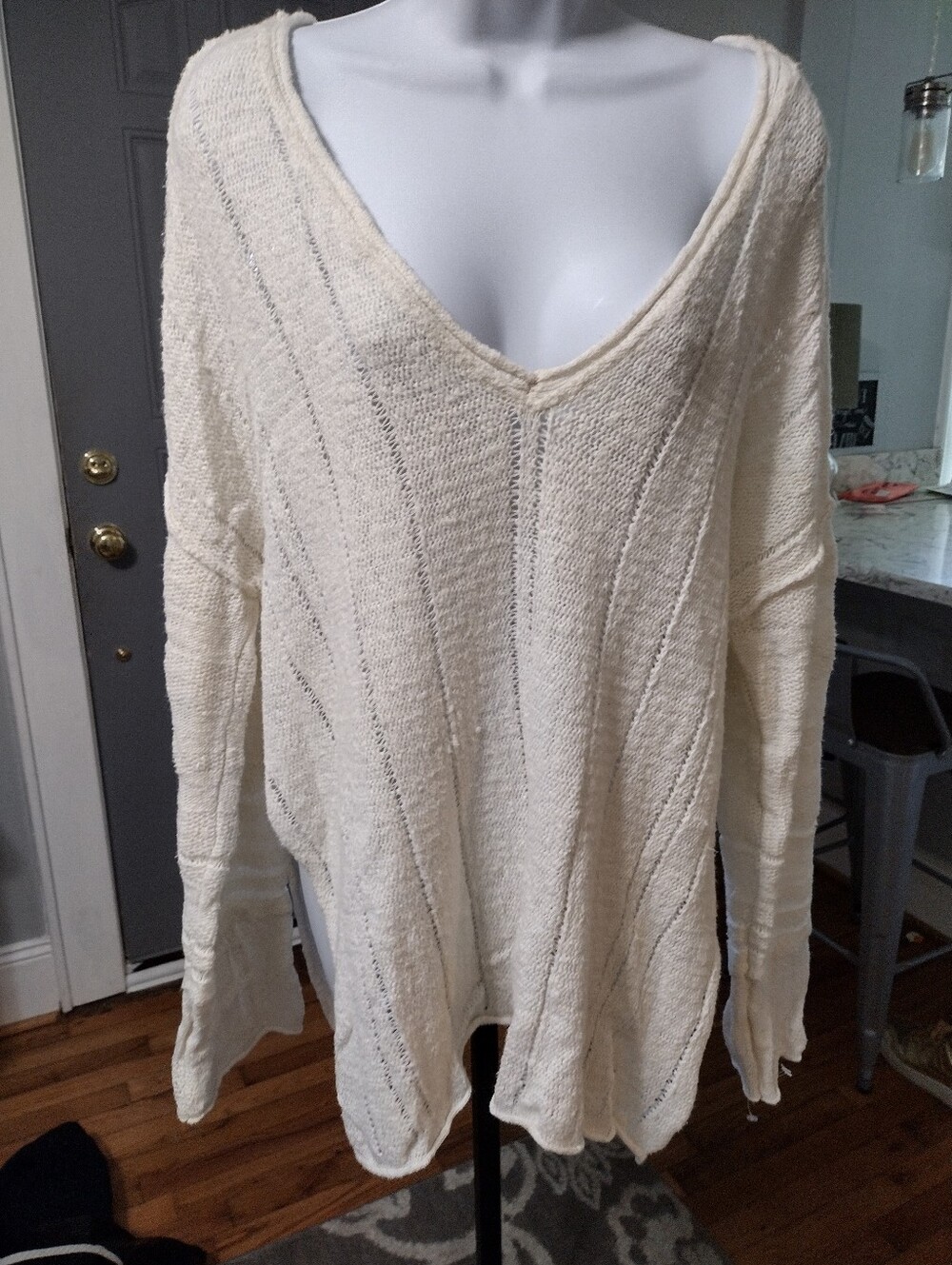 Altar'd State Cream V-Neck Lightweight Knit Sweater